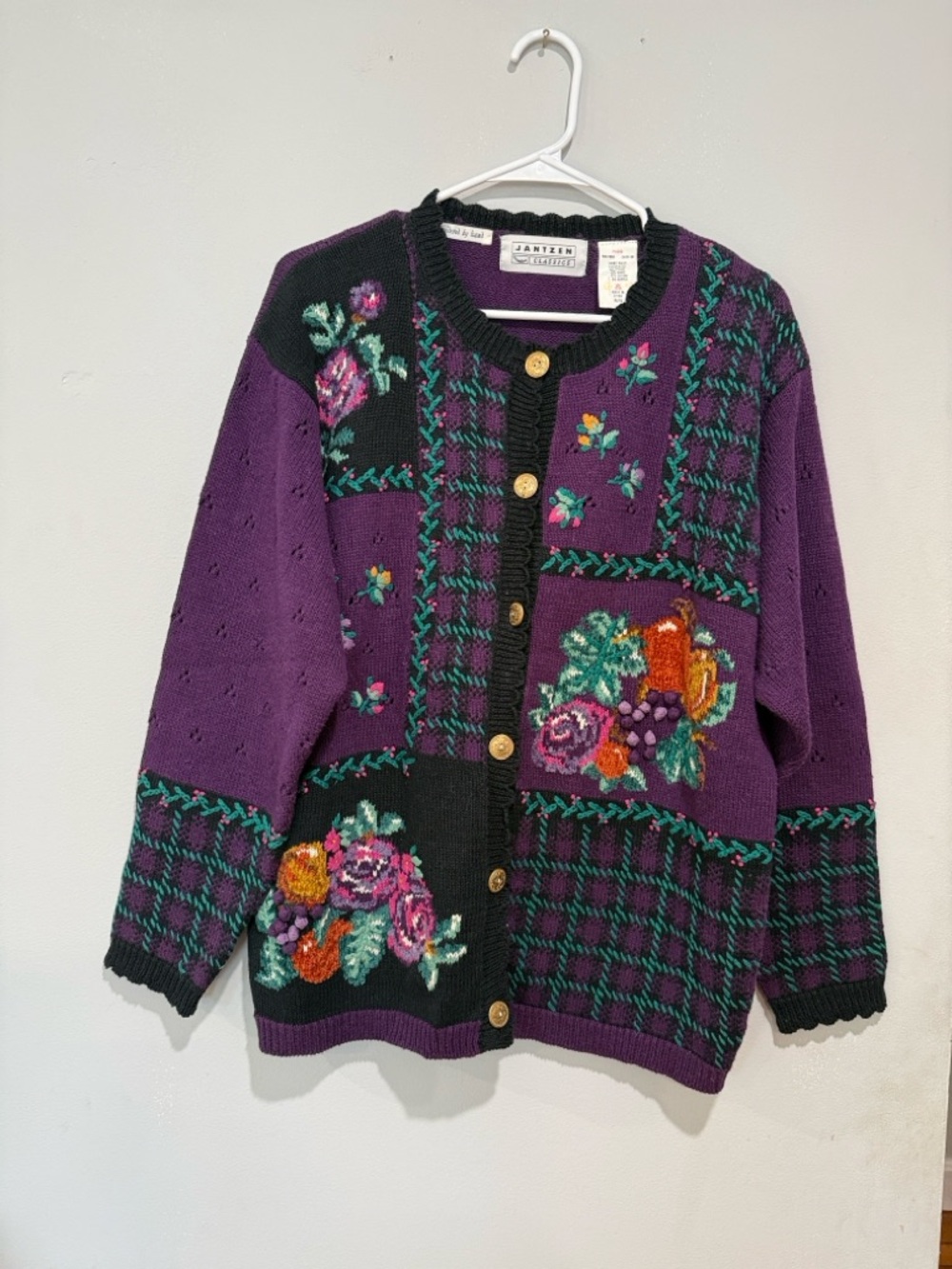 Jantzen Purple and Black Floral Patchwork Cardigan - Picture 2 of 10